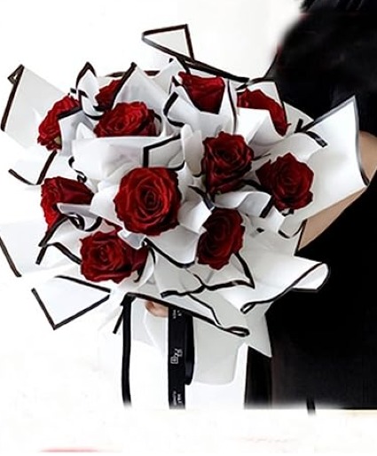 Modern Classic Red Rose  Wrapped Bouquet