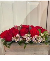 Modern Dozen Red Roses & succulents in a box roses