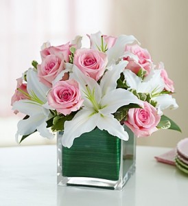 Modern Embrace Pink Rose & Lily Cube Bouquet