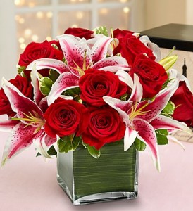 Modern Embrace Red Rose and Lily Cube
