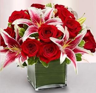 Modern Embrace Red Rose and Lily Cube
