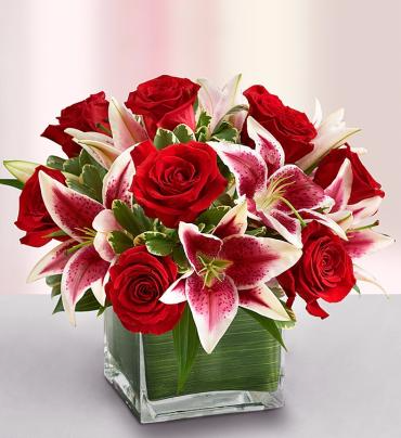 Modern Embrace™ Red Rose and Lily Cube ROSES