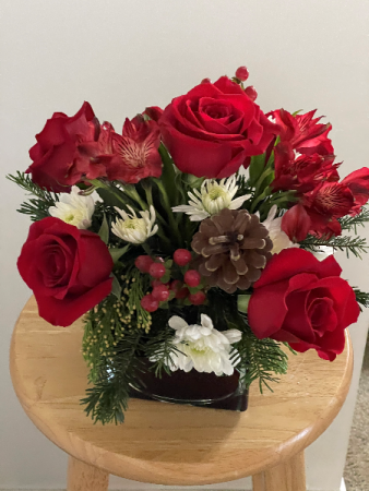 Modern Holiday Centerpiece Low square vase