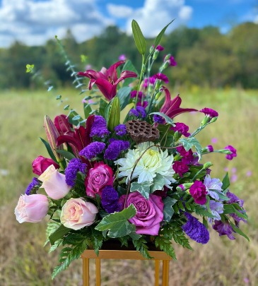 Modern purple arrangement  (Gold stand not included) in Mcdonough, GA | Parade of Flowers
