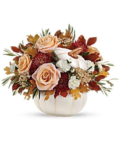 Modern White Pumpkin vase arrangement 