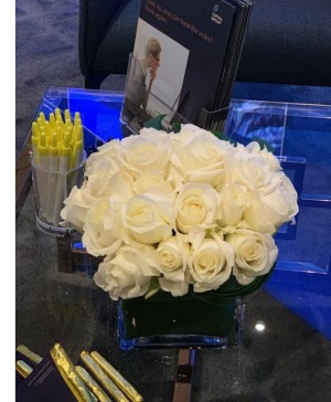 Modern White Roses Convention Booth Flowers in Las Vegas