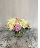 Mom Hugs are the best! bowl of hydrangea, roses, & peonias