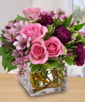 Mom's Favorite Pink and Lavender Flowers in Cube