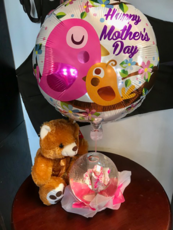 Mom's Day Rose Globe, Bear and Balloon