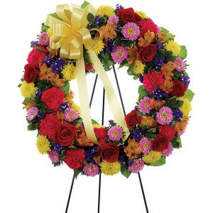 Mom's Multi-color Standing Sympathy Wreath in Ventura, CA | Mom And Pop Flower Shop Mom's Multi-color Standing Sympathy Wreath in Ventura, CA | Mom And Pop Flower Shop
