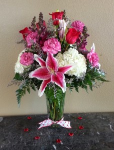 Mom's Red Roses and Stargazer Lilies $69.95