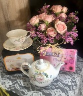 Mom's Tea Party Gift Set & Flowers Stunning Gift for the Mom who Love's Tea