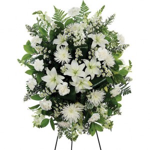 Mom's White Standing Spray in Ventura, CA | Mom And Pop Flower Shop Mom's White Standing Spray in Ventura, CA | Mom And Pop Flower Shop