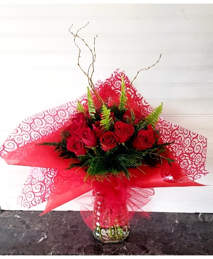 Mom's Wrap in a Vase Two Dz. Med Stem Red Roses Wrapped in a vase