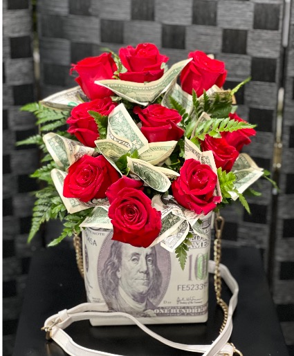 Bouquet In A Bag Fresh Beautiful Roses in a Money Purse 