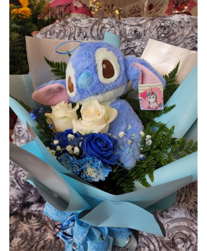 Moody Blues Roses and Stitch Hand Bouquet