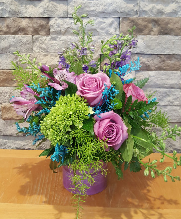 Moody blues Small compact combination of purple, blues and greens in Louisville, OH | DOUGHERTY FLOWERS, INC.