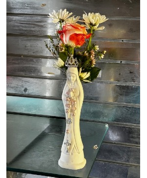 Mother Mary and rosary Ceramic vase