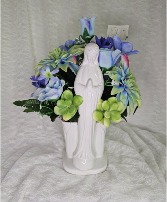 Mother Mary Planter w/ Silk Flowers & Greenery 