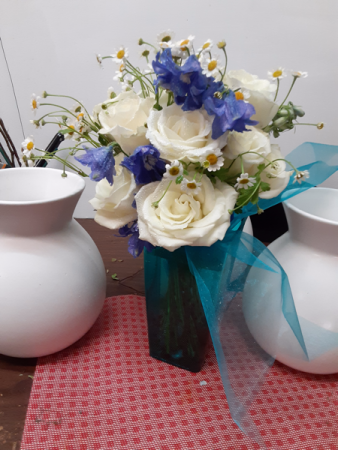 mothers blue swade shoes blue plastic vase
