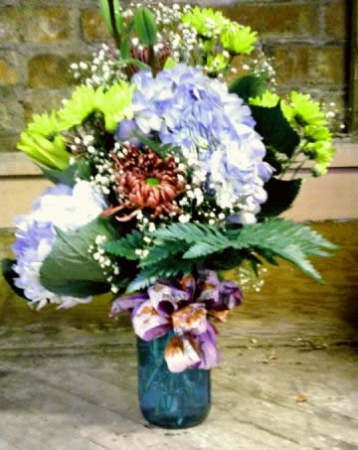 Mother's Day Bouquet in Colored Glass Mason Jar Mother's Day