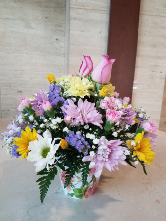 Spring Flower Bouquet in Decorative Cache Pot