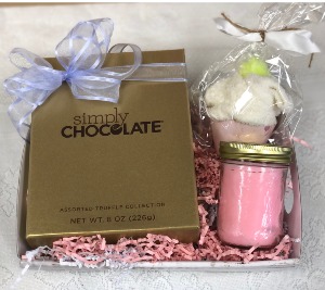 Mothers Day Bundle Chocolate Truffle, Hand Poured Candle, Spa Socks