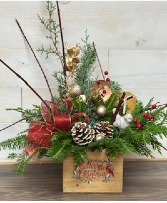 Merry Christmas Box Arrangement cedar