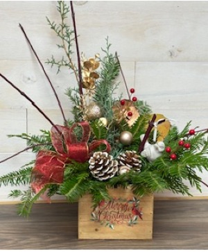 Merry Christmas Box Arrangement cedar