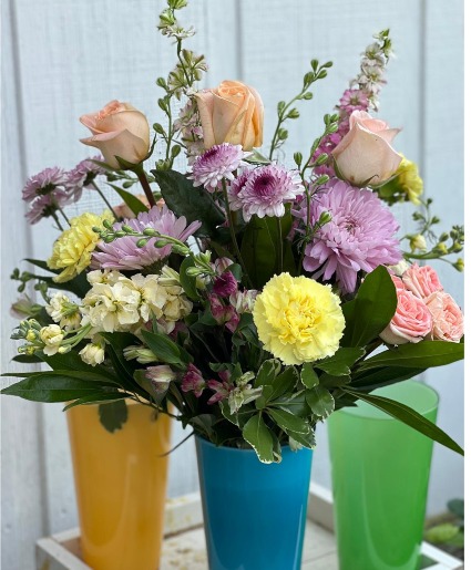Colorful Mix in bright keepsake vase  Colors vary