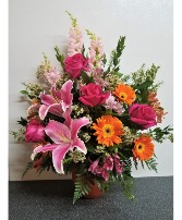 mix flowers arrangement  ROSES AND LILIES and more