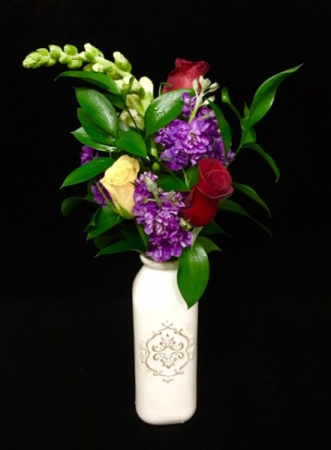 Mother's Love Mixed Rose Design in Elegant Ceramic Vase