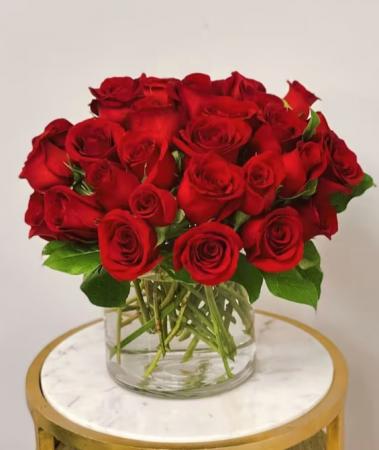 Mounded Thirty Red Rose in a Cylinder Vase 