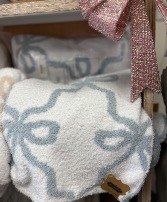Mud Pie Blue Chenille Bow Blanket  