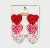 MUDPIE Triple Heart Sparkle Earrings Gift