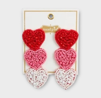 MUDPIE Triple Heart Sparkle Earrings Gift