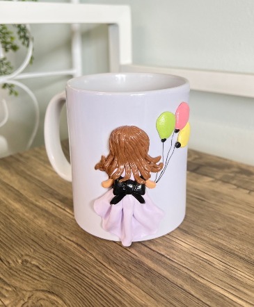 Girl with Balloons Mug Handmade with Polymer in Newmarket, ON | FLOWERS 'N THINGS FLOWER & GIFT SHOP