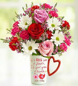 Mug of Love Fresh mix With Daisys Roses & Mini Carns