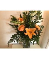 Multi Lilies Among Bi-Color Roses Vase Arrangement 