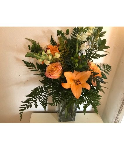 Multi Lilies Among Bi-Color Roses Vase Arrangement 