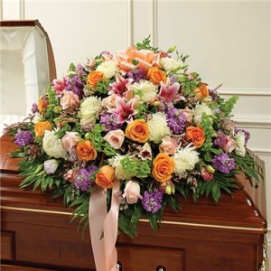 Multicolor Pastel Mixed Flower Half Casket Cover 