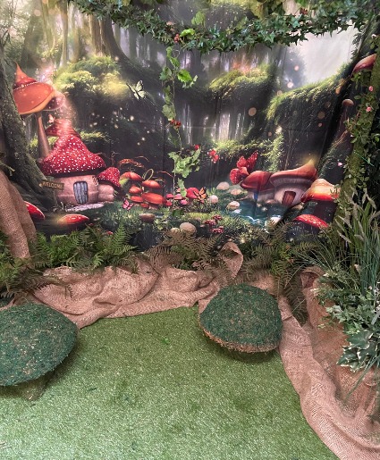 whimsical fantasy garden pick up item selfie station