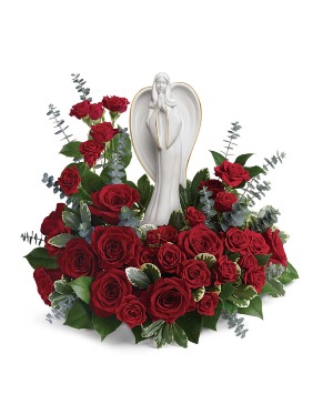 My Forever Angel  Red Roses with white Angel Keepsake 