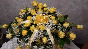 My Love of yellow roses casket spray
