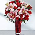 Love & Lilies Mix of stargazers, roses & carnations