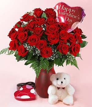 valentine flowers with teddy bear