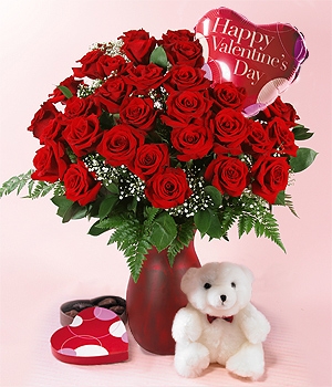 My Special Valentine 2 DZ Red Roses, Teddy Bear, Balloon & Chocolates!