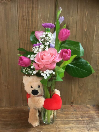 Hug Me Tender Valentine's Day Bouquet VASE BEAR INCLUDED