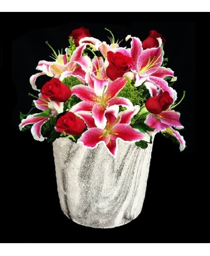 Valentine's Star Roses and Stargazer Lillies