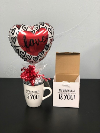 My Weakness is You Candy filled Coffee Mug Valentine in Mitchell, IN | Blooming Pails, LLC